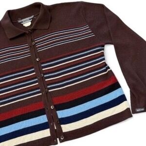 Rockies Vintage Brown Striped Retro Western Long Sleeve Cardigan Sweater Medium